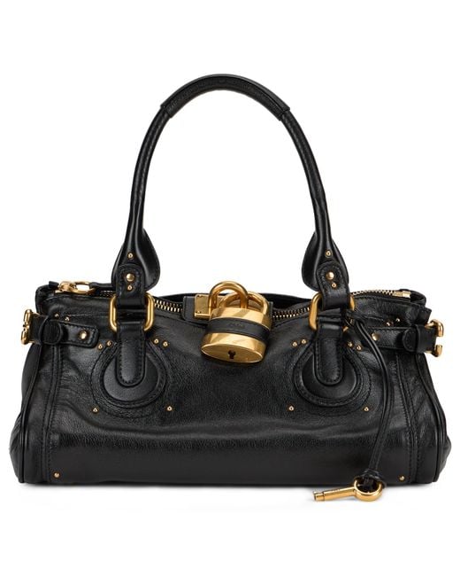 Chloé Black Elegant Leather Bag With Golden Details