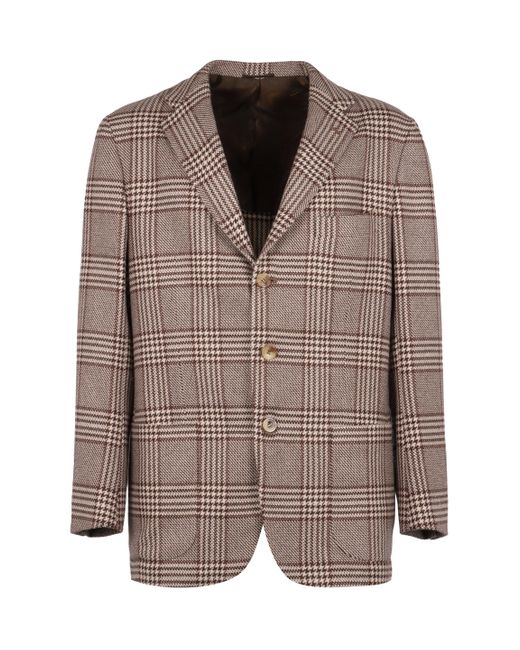 Kiton Brown Houndstooth Pattern Blazer for men