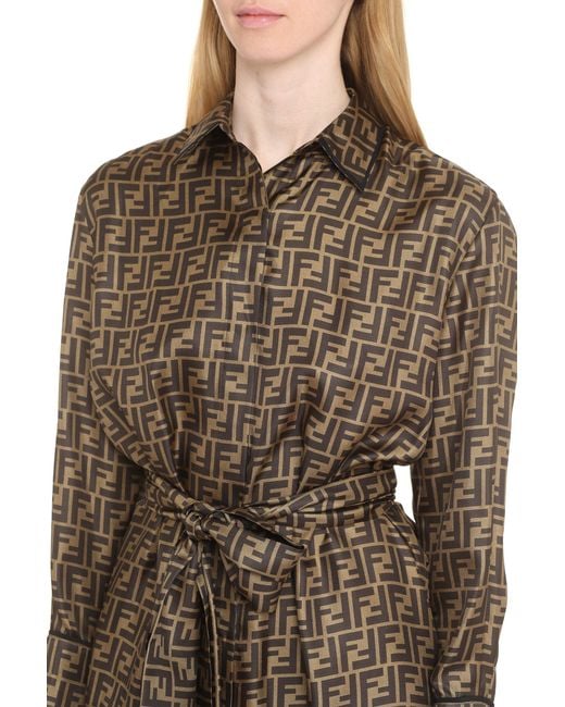 Fendi Brown Ff Pattern Shirt Dress