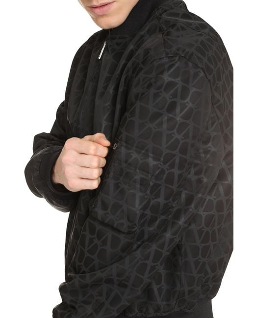 Valentino Garavani Black Nylon Bomber Jacket for men
