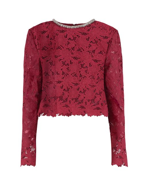 Self-Portrait Red Lace Top With Crystals