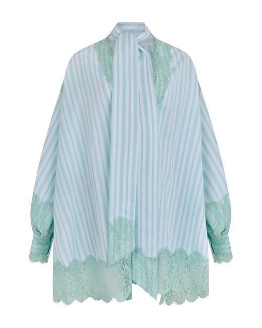 LES FILLES D'EVA Blue Oversized Shirt With Lace Details