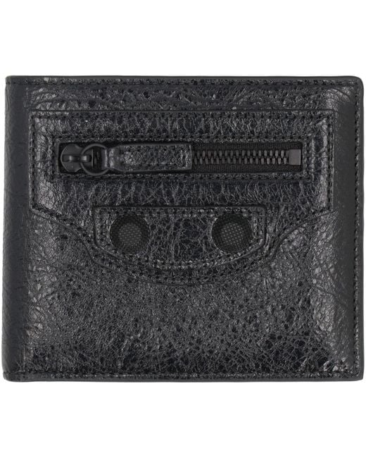 Balenciaga Black Mini Luxe Leather Wallet With Flap for men