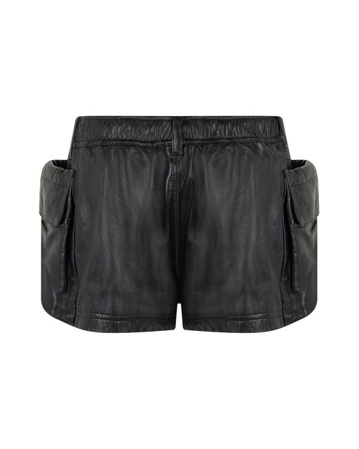 R13 Black Leather Cargo Shorts