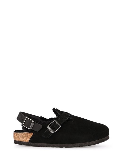 Birkenstock Black Tokio Leather And Fur Slippers