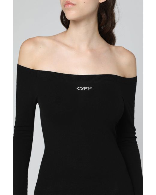 Off-White c/o Virgil Abloh Black Viscose Knit Midi Dress With Logo Intarsia