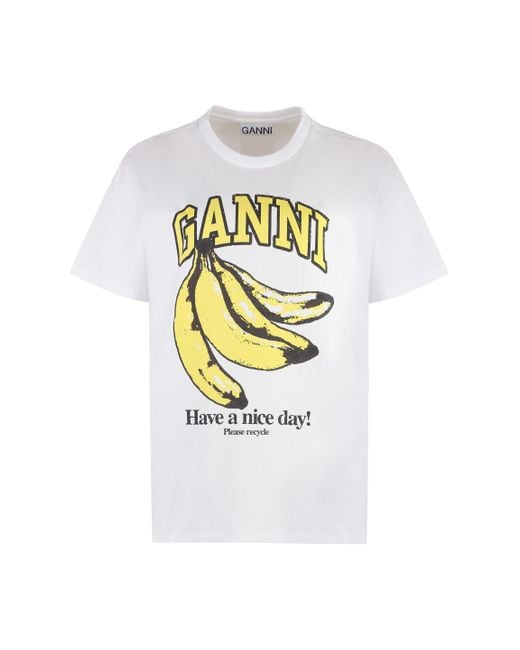 Ganni White Cotton Crew-Neck T-Shirt