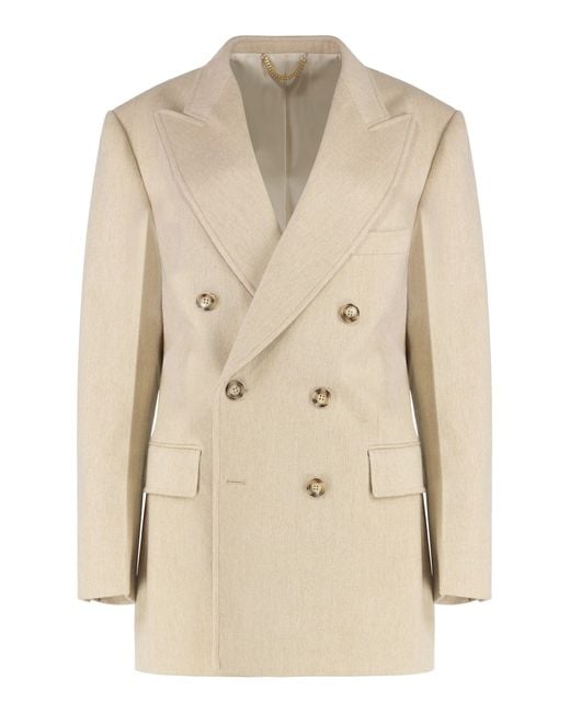 Victoria Beckham Natural Double-Breasted Knit Jacket