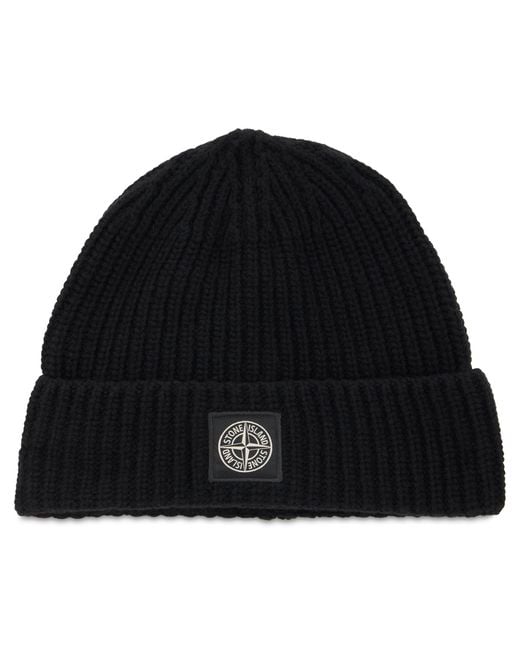 Stone Island Black Ribbed Hat for men