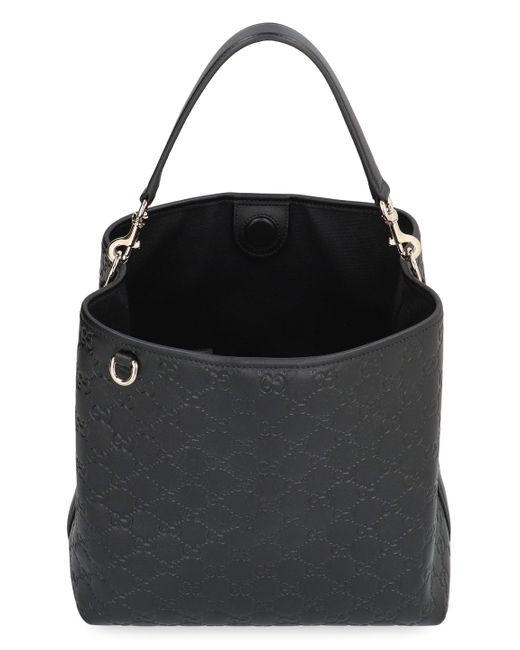 Gucci Black Gg Emblem Leather Bucket Bag
