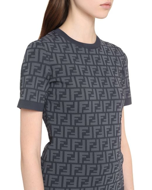 Fendi All over Logo Knitted T shirt in Blue Lyst UK