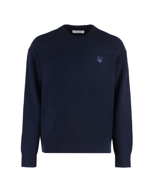 Maison Kitsuné Blue Wool-Blend Crew-Neck Sweater for men