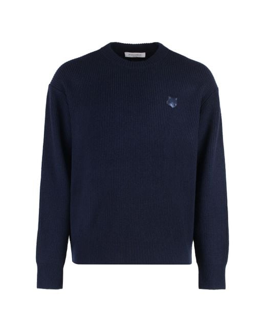 Maison Kitsuné Blue Wool-Blend Crew-Neck Sweater for men