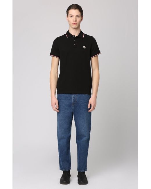 Moncler Black Short Sleeve Cotton Polo Shirt for men