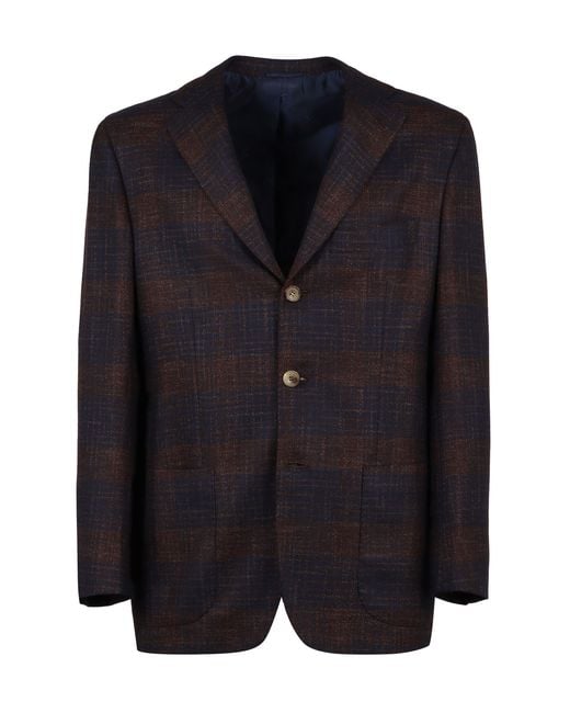 Kiton Black Single-Breasted Checked Blazer for men