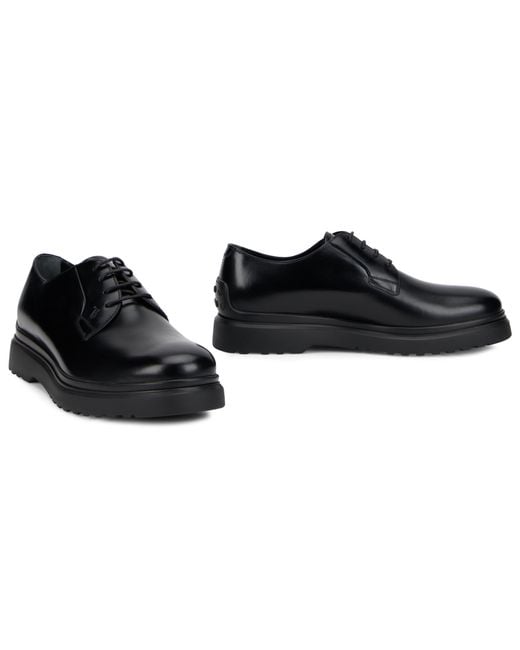 Tod's Black Shiny Leather Lace-Up Shoe With Flat Comfort Sole for men