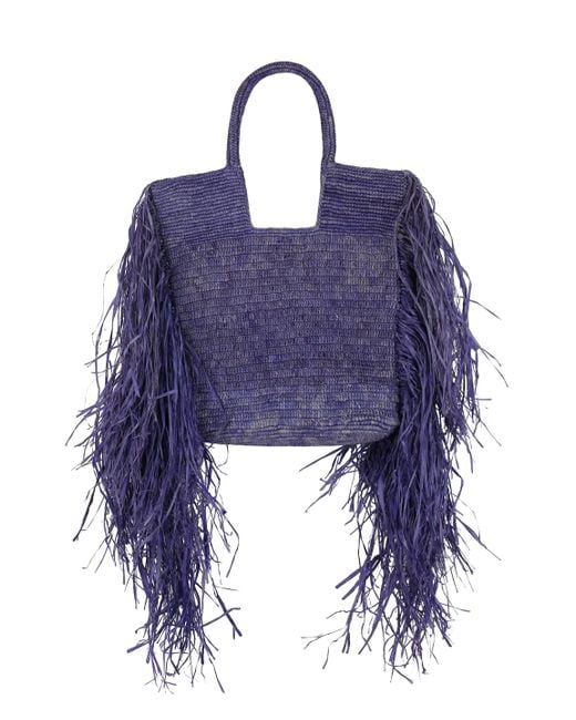 MADE FOR A WOMAN Blue Kifafa Raffia Tote Bag