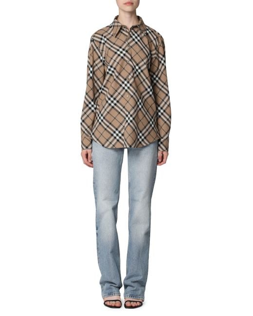 Burberry Gray Checkered Design Cotton Shirt For