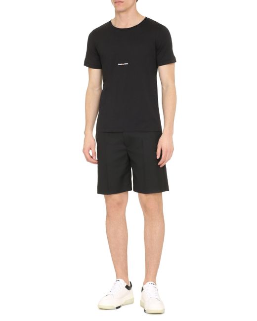 T-shirt in cotone con logo di Saint Laurent in Black da Uomo