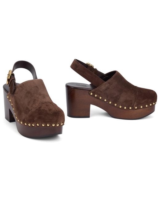 Chloé Brown Clogs With Studs And Platform