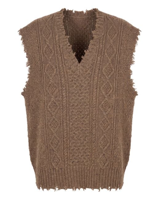 R13 Brown Fringed Knit Vest