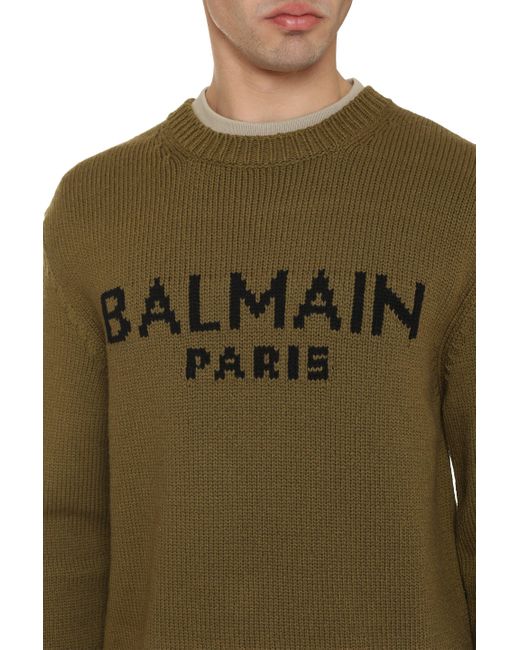 Balmain Green Wool Blend Pullover for men