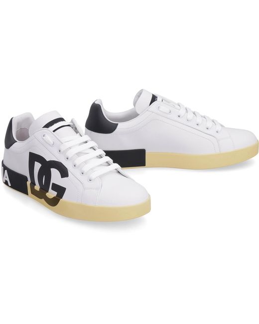 Dolce & Gabbana White Portofino Leather Low-Top Sneakers for men