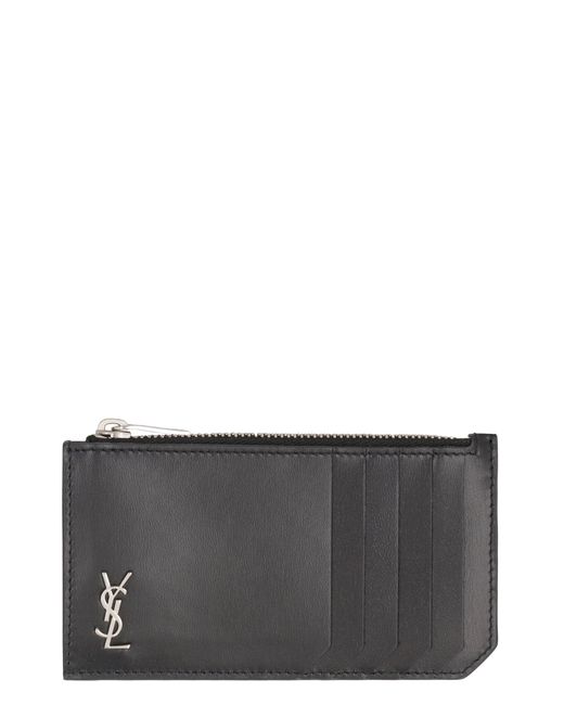 Saint Laurent Gray Smooth Leather Card Holder for men