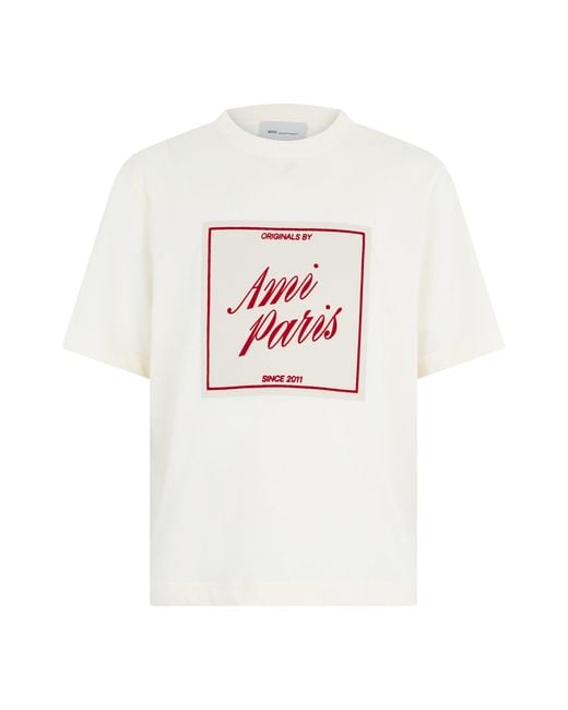 AMI White Cotton T-Shirt With Print for men