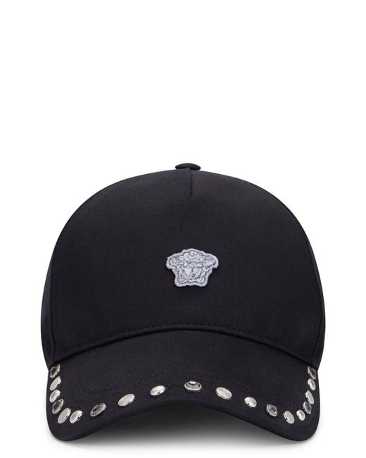 Versace Blue Cotton Hat With Logo for men