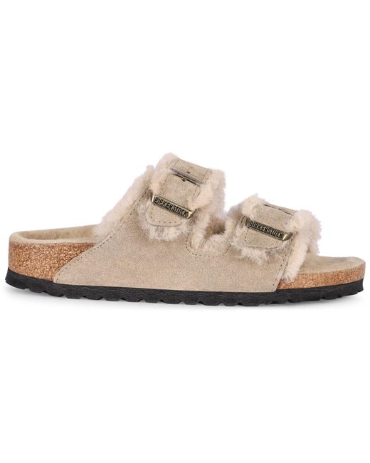 Birkenstock Pink Arizona Leather And Fur Slides