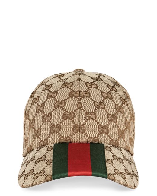 Gucci Natural Baseball Cap With Front Web Detail For