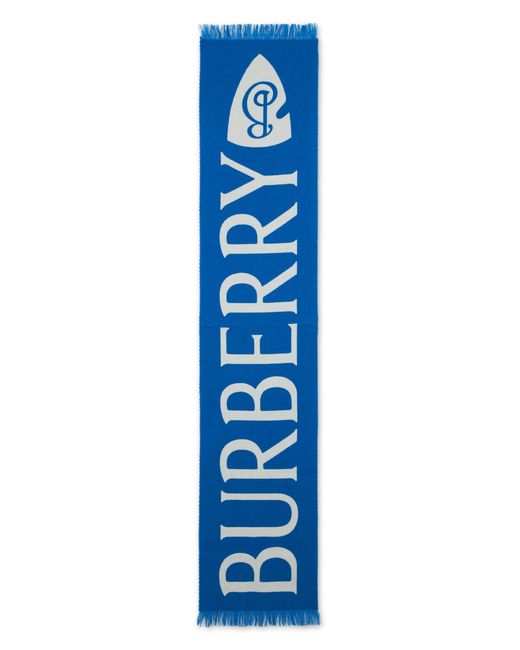 Burberry Blue Wool Scarf With Writing