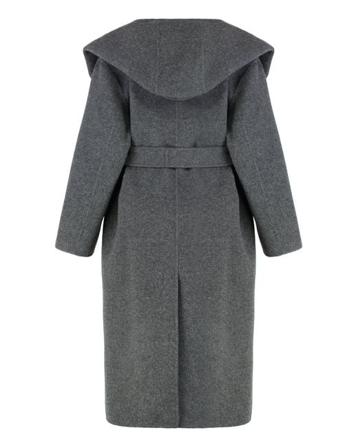 Max Mara Gray Coat With Hood Made Of Wool And Cashmere
