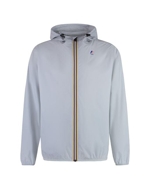 K-Way Blue Hooded Packable Nylon Jacket for men