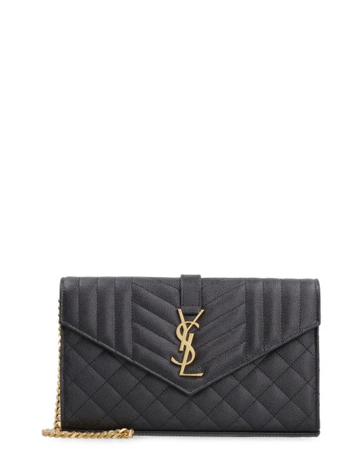 Saint Laurent Gray Monogram Leather Wallet On Chain