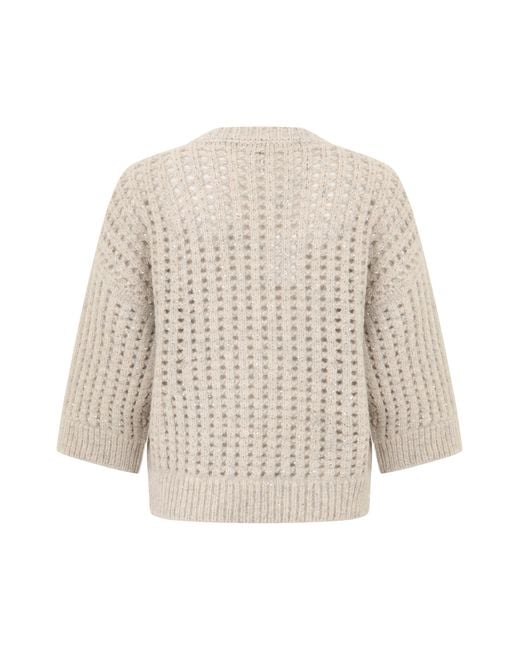 Peserico White Loose Sweater With Geometric Patterns