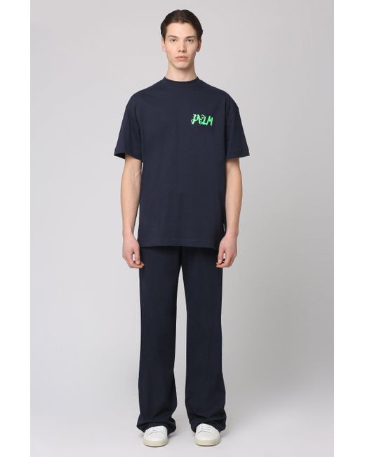 Palm Angels Blue Cotton Crew-Neck T-Shirt for men