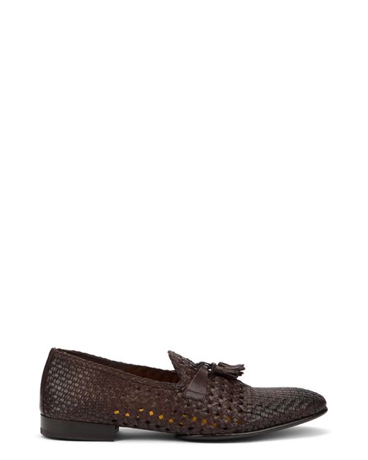 Doucal's Brown Woven Leather Moccasins for men