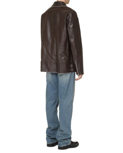 Gucci Black 100% Leather Jacket With Contrasting Details for men
