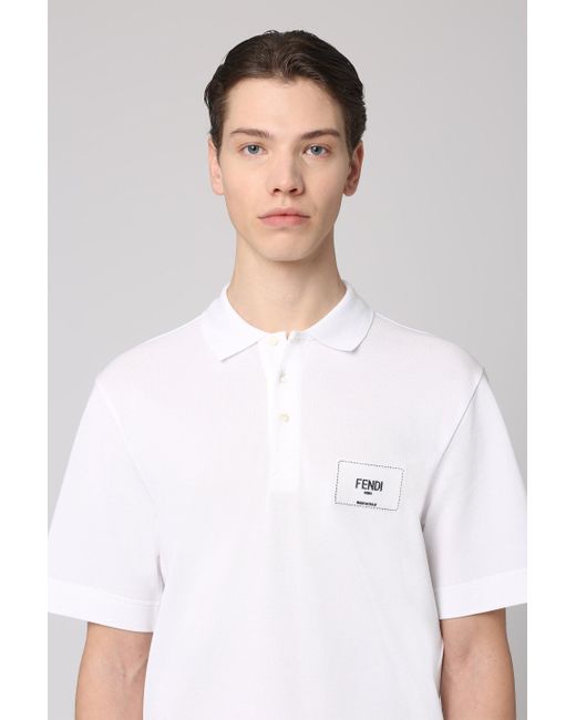 Fendi White Cotton Piqué Polo Shirt for men