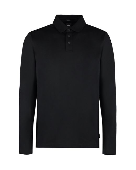 Boss Black Long Sleeve Cotton Polo Shirt for men