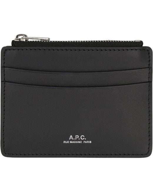 A.P.C. Black Leather Card Holder for men