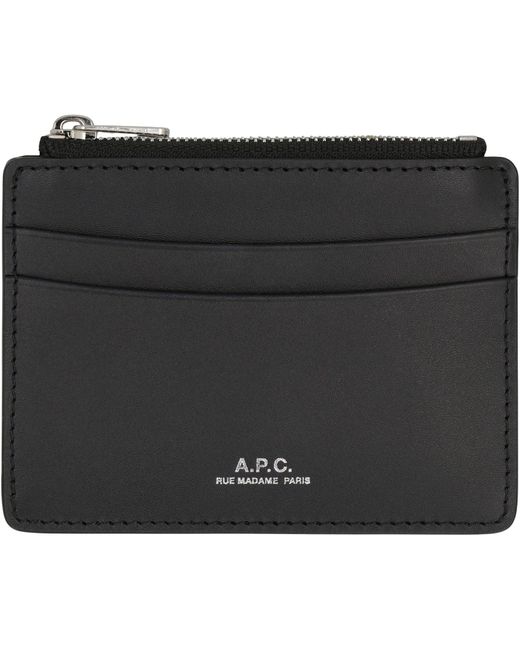 A.P.C. Black Leather Card Holder for men
