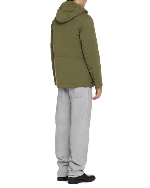 Woolrich Green Padded Field Parka with Removable Hood for men