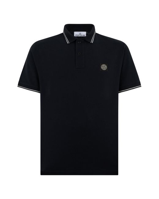 Stone Island Black Cotton Polo With Short Sleeves for men