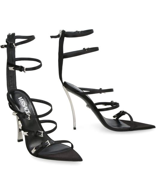 Versace Black Leather Pin-Point Sandals