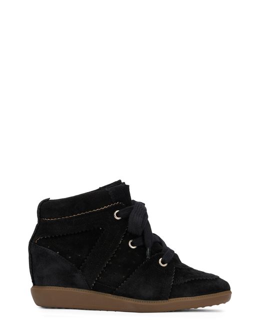 Isabel Marant Black Bobby Suede Calfskin Leather Wedge Sneakers