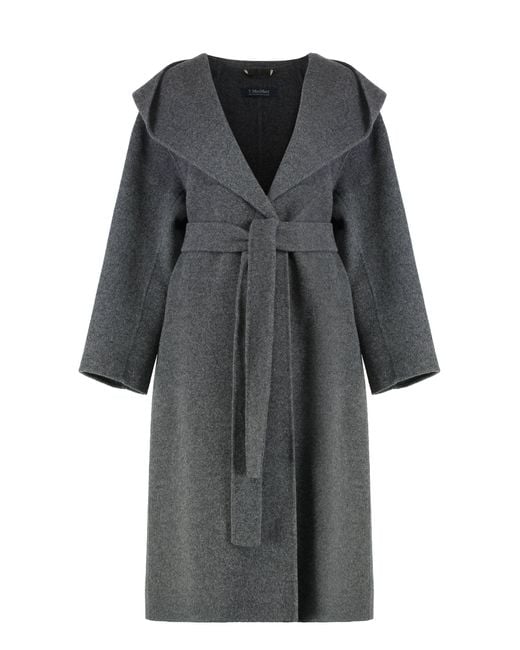 Max Mara Gray Coat With Hood Made Of Wool And Cashmere