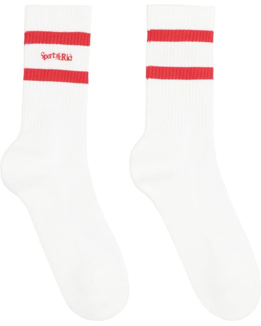 Sporty & Rich Red Cotton Socks With Logo for men